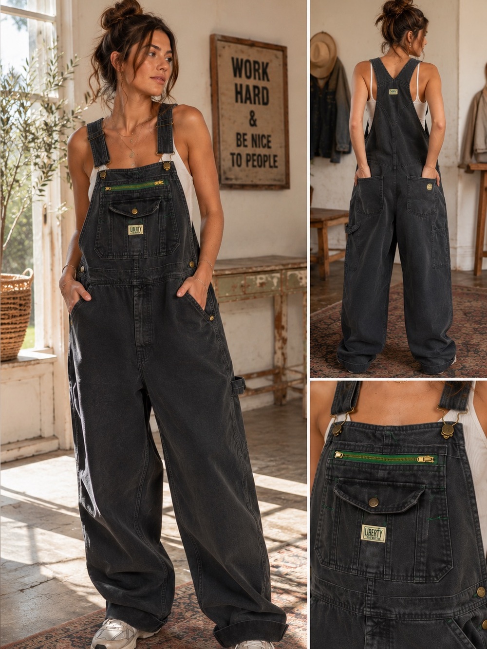 Liberty Charcoal 38x30 Overalls Duck Canvas Workwear Utility Farmcore Baggy